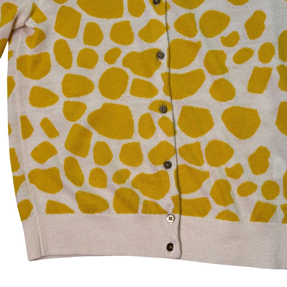 J.Crew Giraffe Print Merino Wool Cardigan Women's M Mustard Yellow Cream - Picture 7 of 11